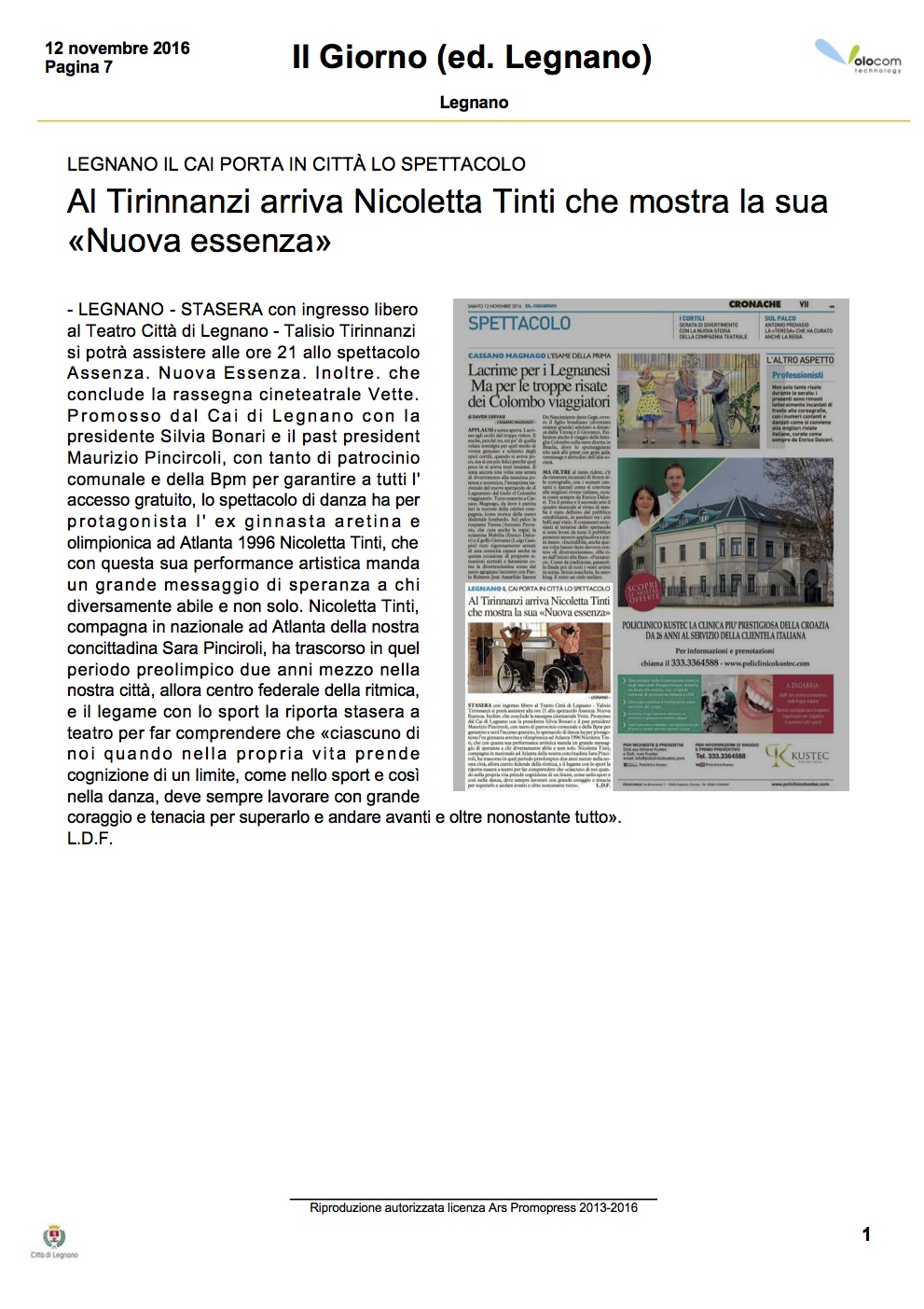nicoletta tinti silvia bertoluzza su Quotidiano Il Giorno (ed. Legnano) del 12 novembre 2016
