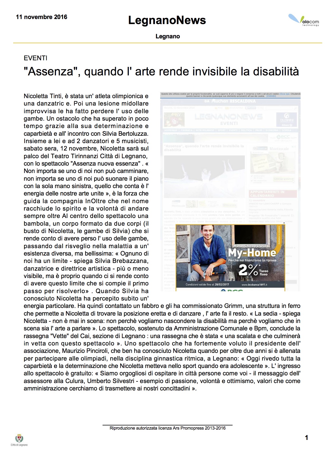 silvia bertoluzza nicoletta tinti per Legnano News del 11 novembre 2016